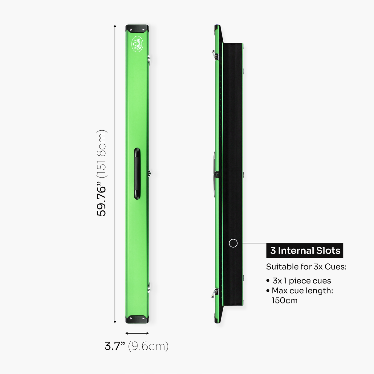 Baize Master Summit One Piece Three Slot Luxury Aluminium Snooker and Pool Cue Case with Chunky Metal Ends – Holds 3 x One Piece Cues
