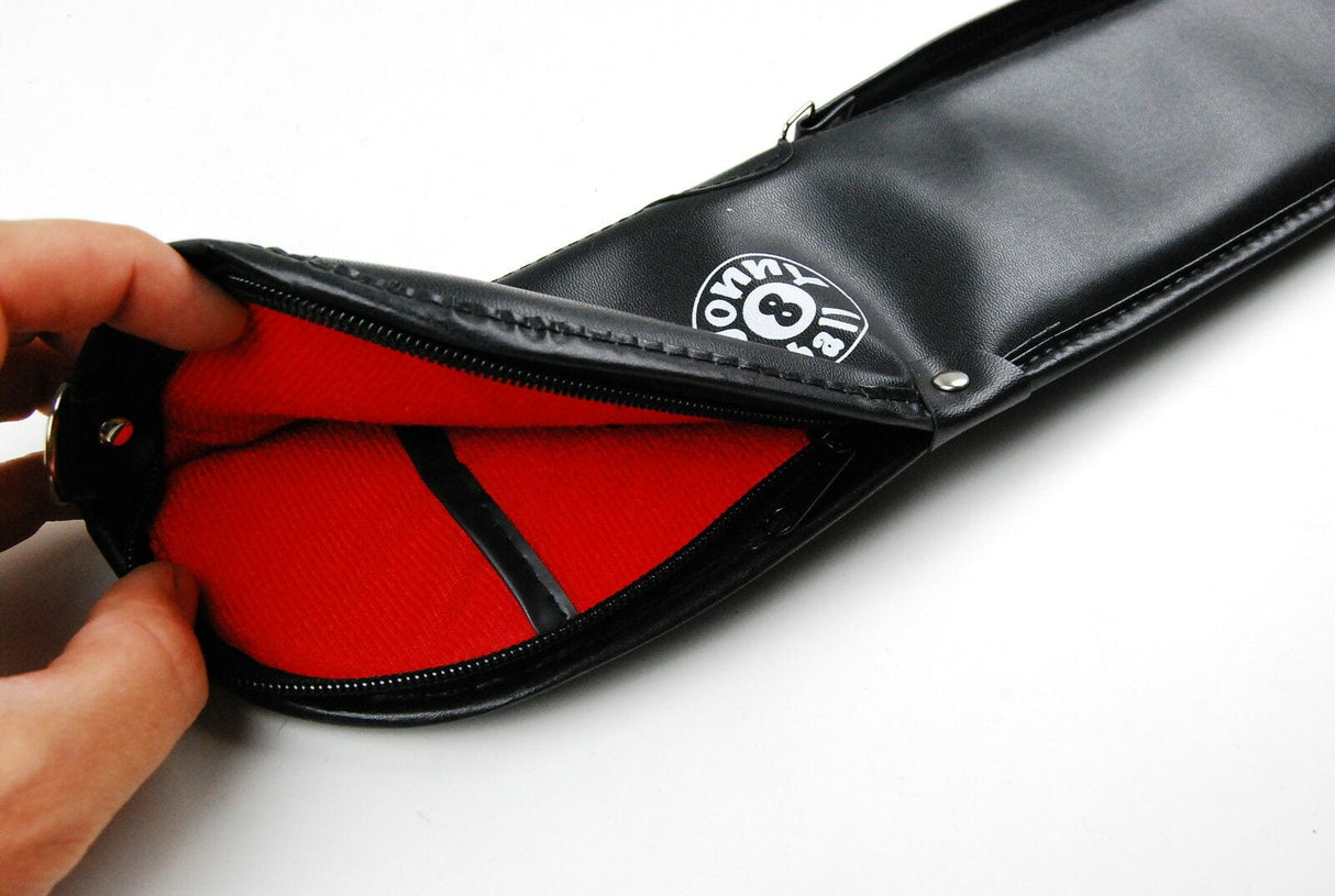 Jonny 8 Ball MEDIUM SIZE Soft Black Vinyl Cue Case for Short 42" and 48" 2pc Snooker Pool Cue - measures 63cm