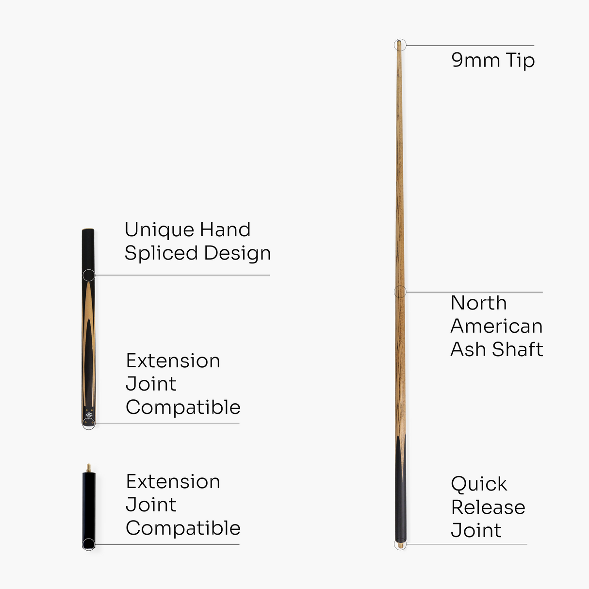 Jonny 8 Ball 57 Inch Traditional ¾ Jointed Ash Snooker Pool Cue 9mm tip + Mini Butt Jonny 8 Ball