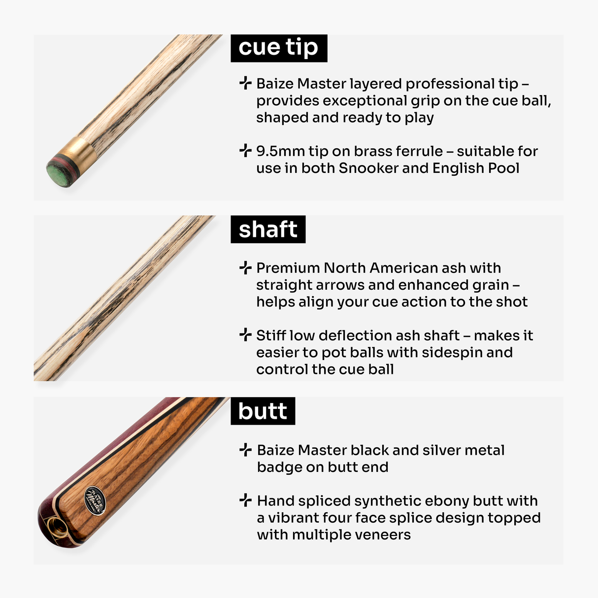 Baize Master BLACKLINE ELITE 2 Piece Snooker and Pool Cue and Case Set 9.5mm Layered Tip