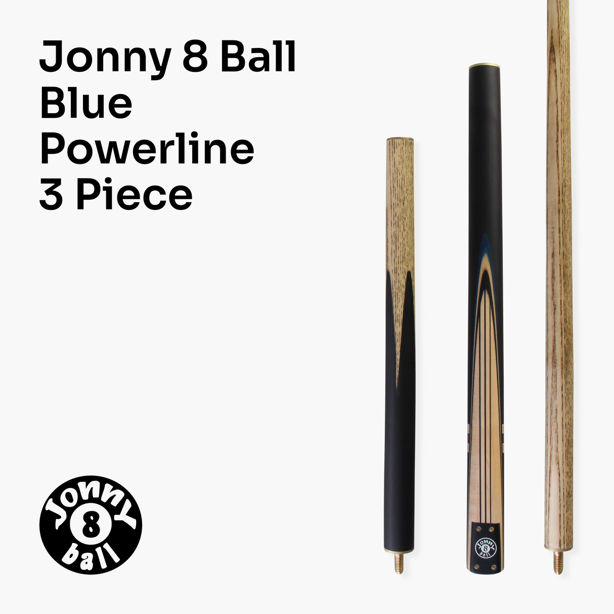 Jonny 8 Ball 57 Inch 3 Piece Length Adjustable Snooker Pool Cue 9mm Tip - Shorten to 44"