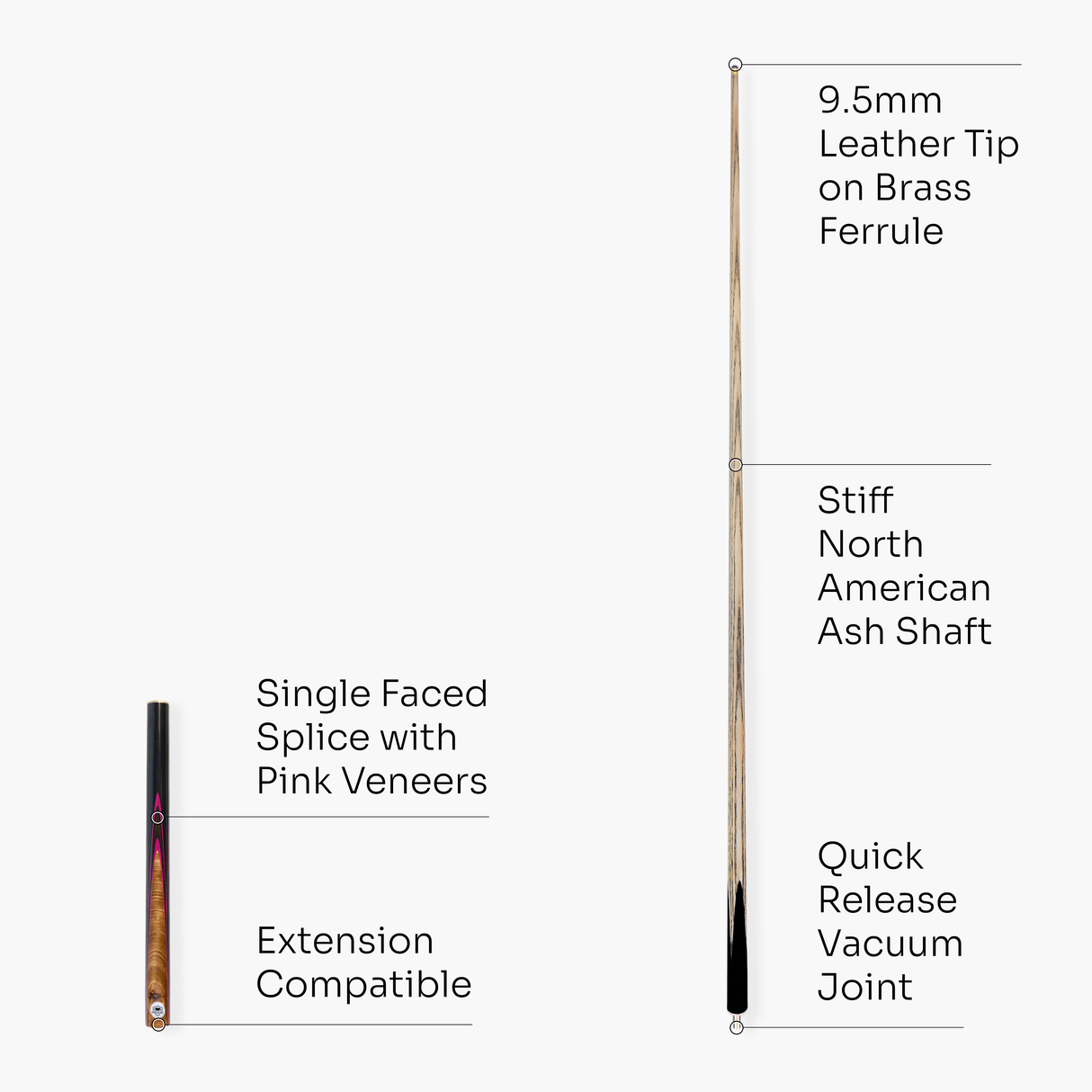 PRO147 Pearl Pink 3/4 Snooker Pool Cue 57" 9.5mm Tip | Cue + Case