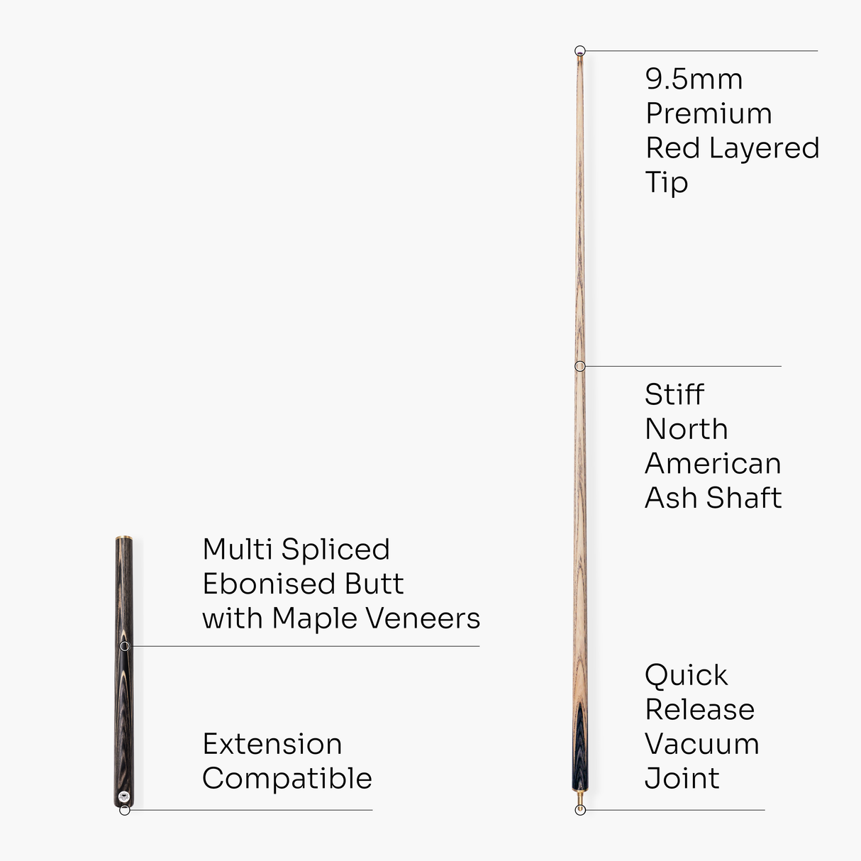 PRO147 Pearl Series Grey 57 Inch 3/4 Jointed Snooker Pool Cue and Case Set 9.5mm Pro Tip