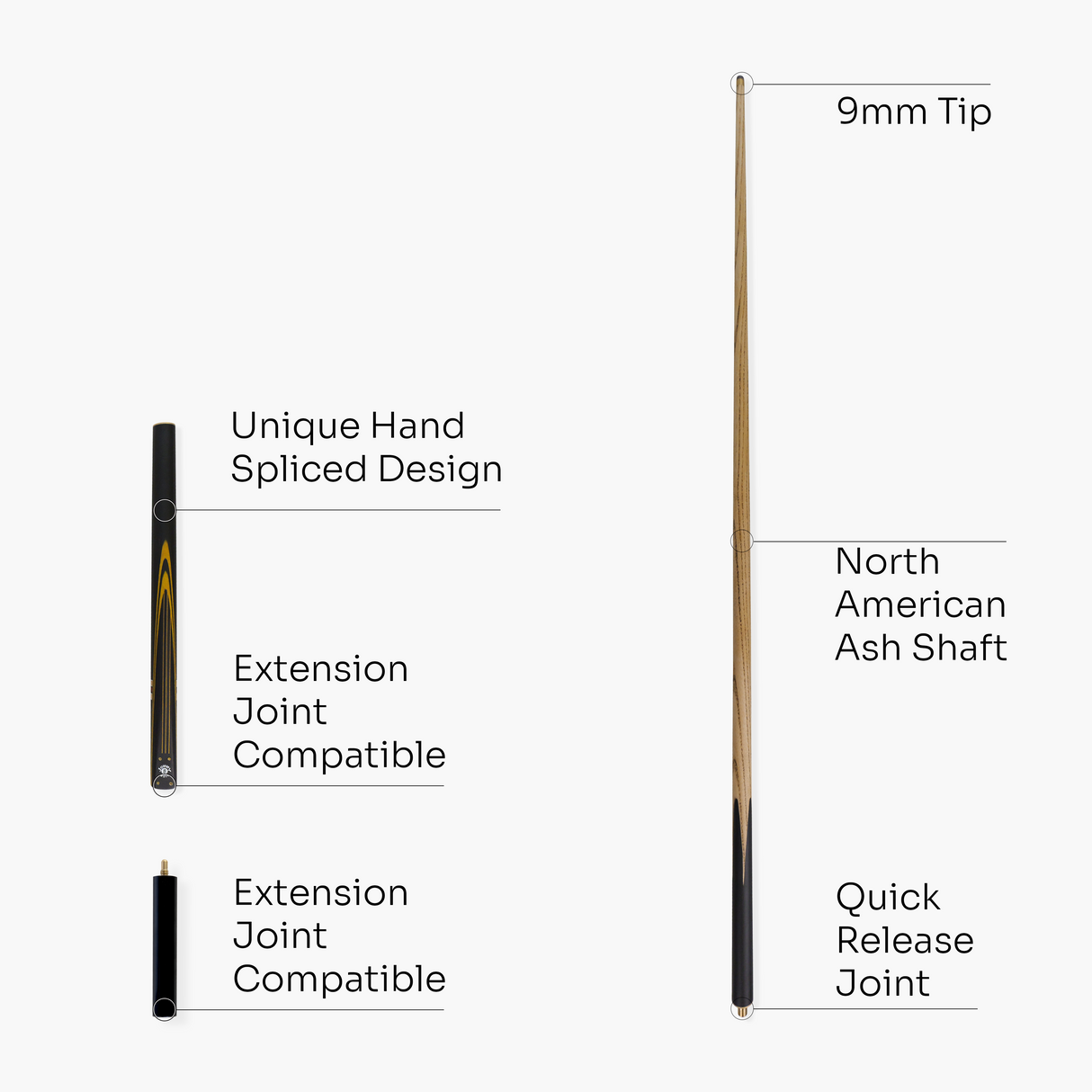 Jonny 8 Ball 57 Inch Traditional ¾ Jointed Ash Snooker Pool Cue 9mm tip + Mini Butt Jonny 8 Ball
