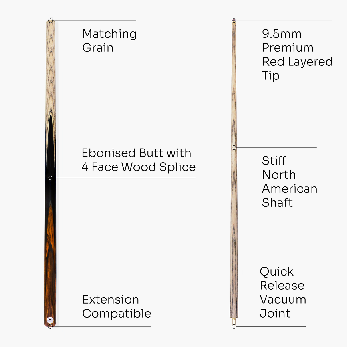 PRO147 Pearl Series Fire 57 Inch 2 Piece Snooker Pool Cue and Case Set 9.5mm Pro Leather Tip