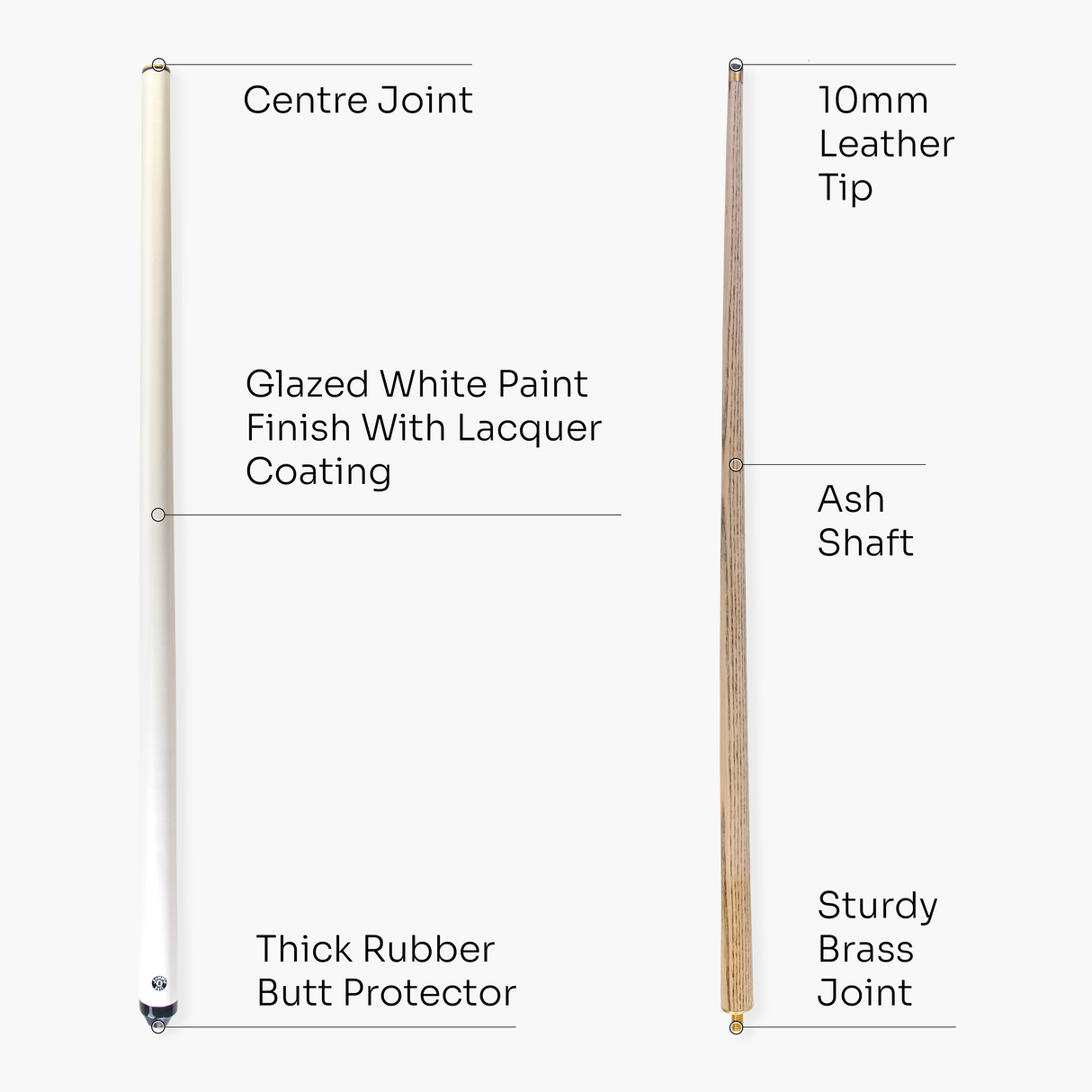 Jonny 8 Ball 42 Inch WHITE JET JUNIOR 2 Pc Ash Pool Snooker Cue - 10mm Tip