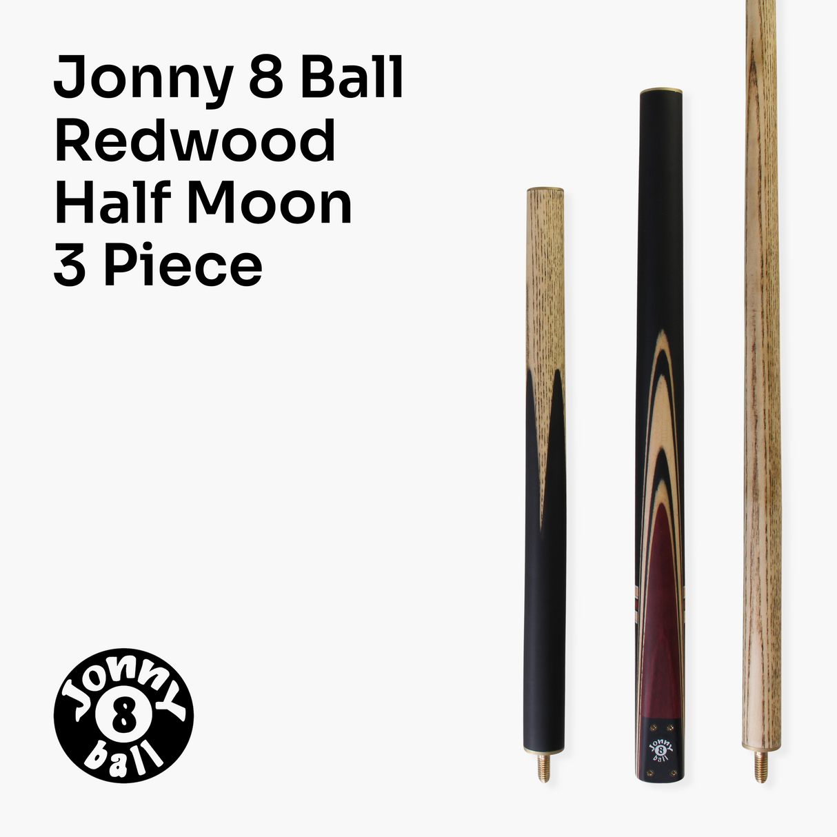 Jonny 8 Ball 57 Inch 3 Piece Length Adjustable Snooker Pool Cue 9mm Tip - Shorten to 44"