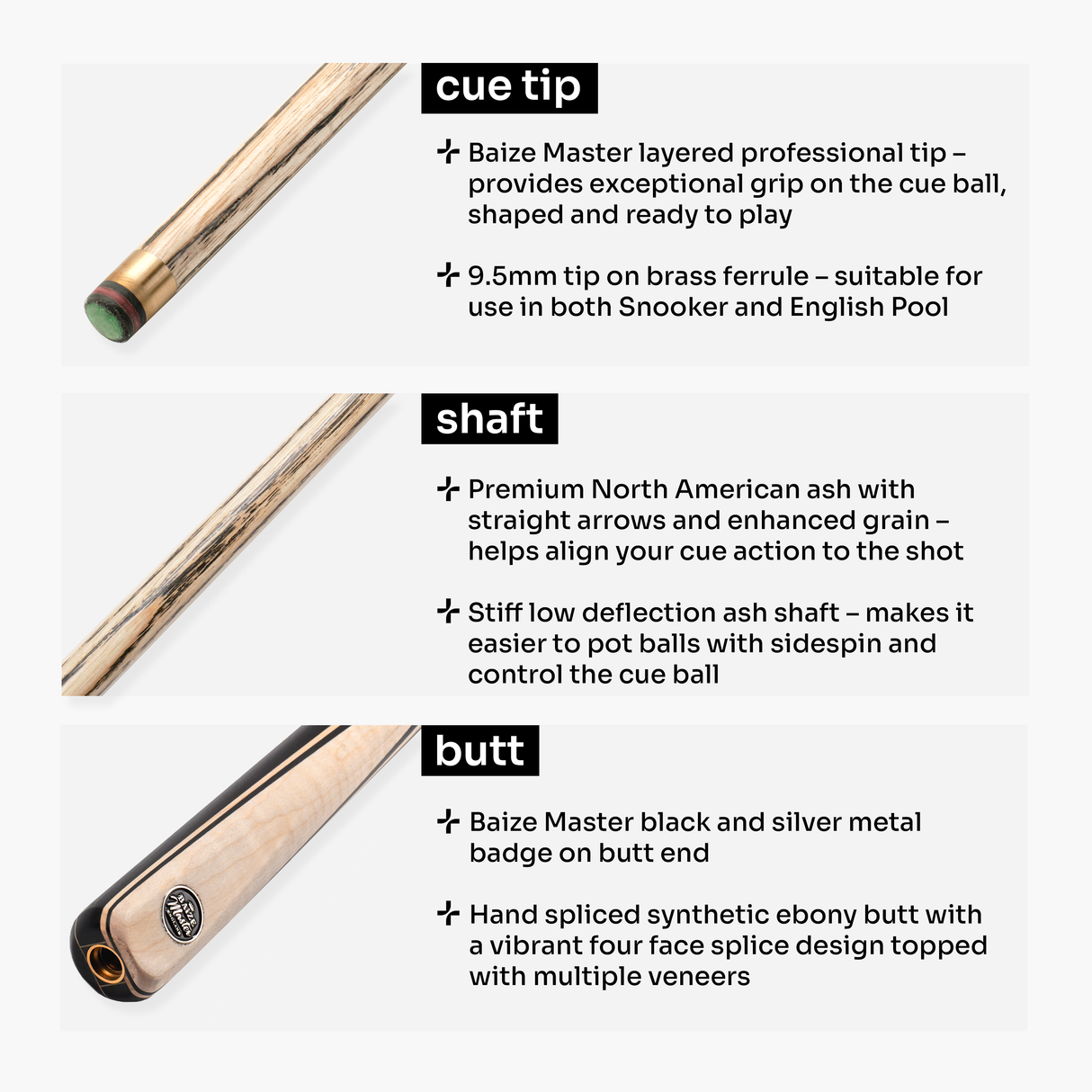 Baize Master BLACKLINE ELITE 2 Piece Snooker and Pool Cue and Case Set 9.5mm Layered Tip