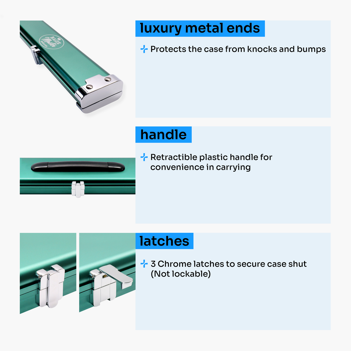Baize Master Prestige 1 Piece Luxury Metal Cue Case - Holds 2 x 1 Piece Cues