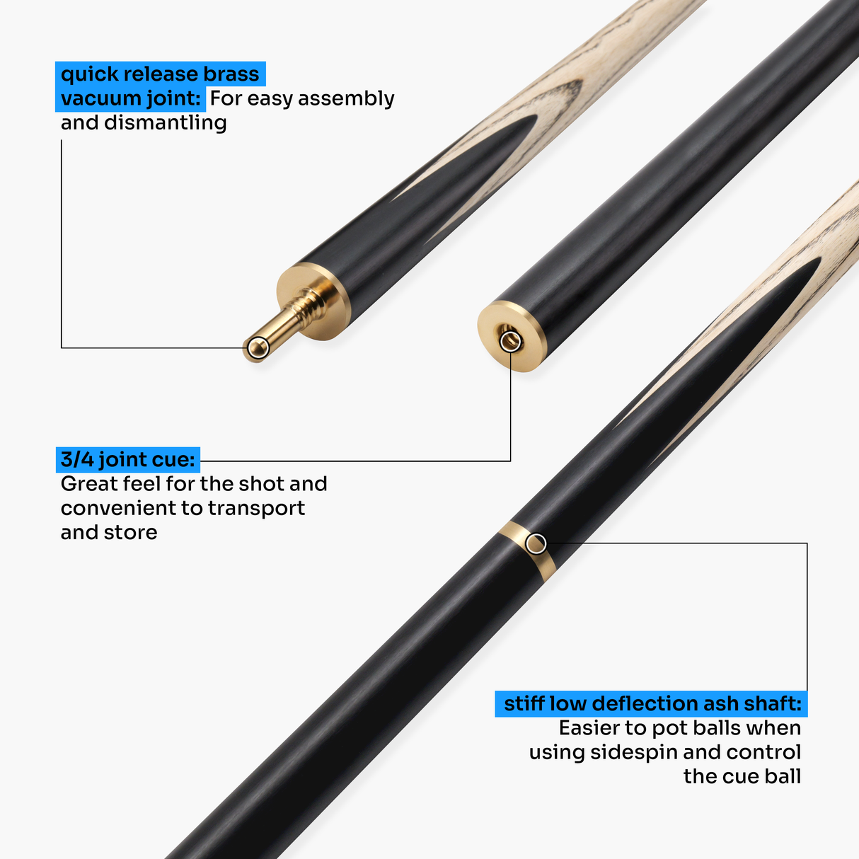 Baize Master Limited Edition Gold Series G67 57 Inch ¾ Professional English Pool Cue 8.5mm with with Hand Fitted PRO SPIN Medium Tip - Hand Finished in the UK by Cue Care Jim using Lynch’s Cue Balm