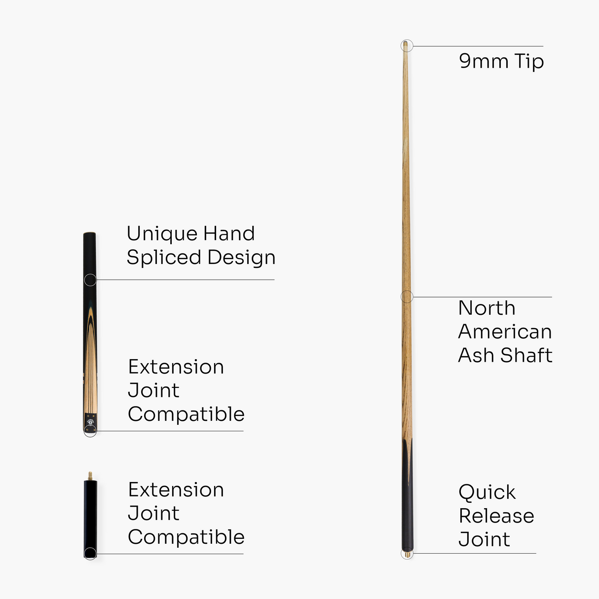 Jonny 8 Ball 57 Inch Traditional ¾ Jointed Ash Snooker Pool Cue 9mm tip + Mini Butt Jonny 8 Ball