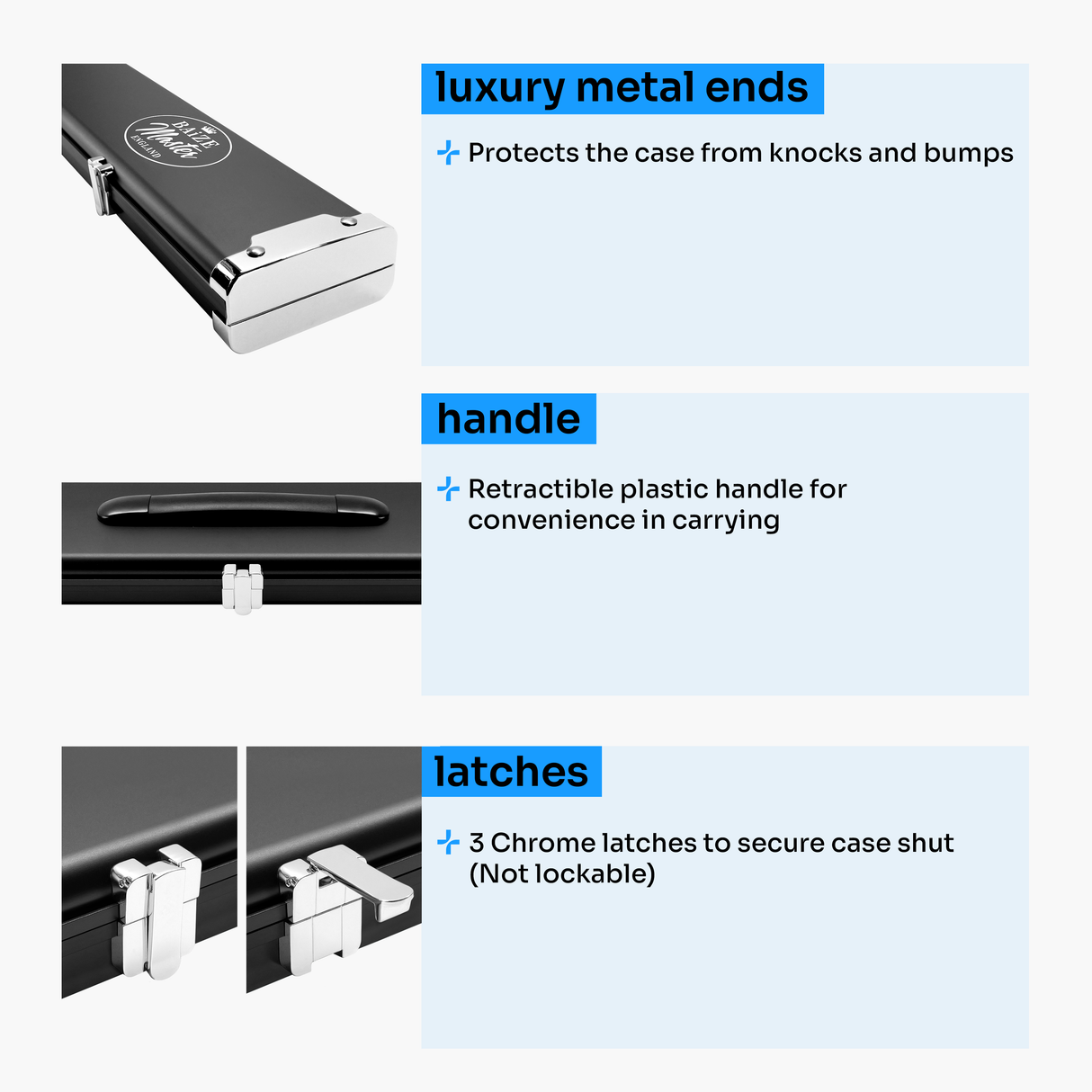Baize Master Prestige 1 Piece Luxury Metal Cue Case - Holds 2 x 1 Piece Cues + Extensions + Accessories