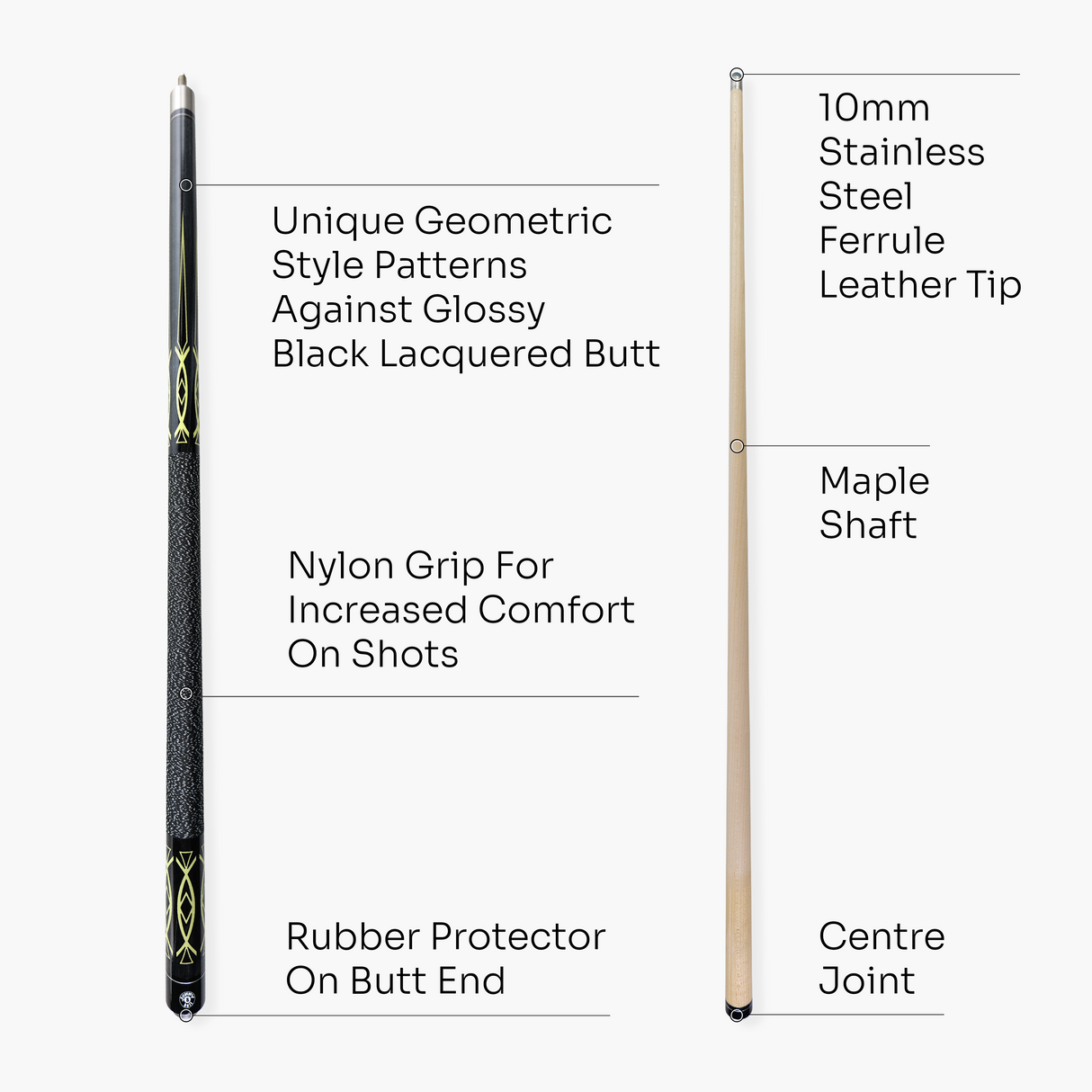 Jonny 8 Ball Geometric 57 Inch 2 Piece Snooker Pool Cue 10mm Tip