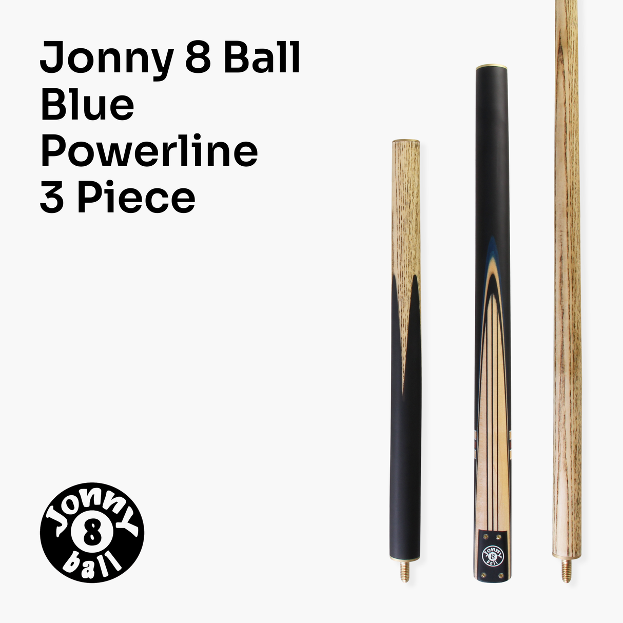 Jonny 8 Ball 57 Inch 3 Piece Length Adjustable Cue 9mm Tip - Shorten to 44 Inch + Black Reinforced Hard Case