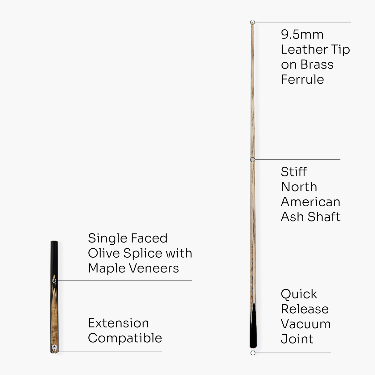 PRO147 Pearl Series Gold Camphor 57 Inch 3/4 Jointed Snooker Pool Cue 9.5mm Tip