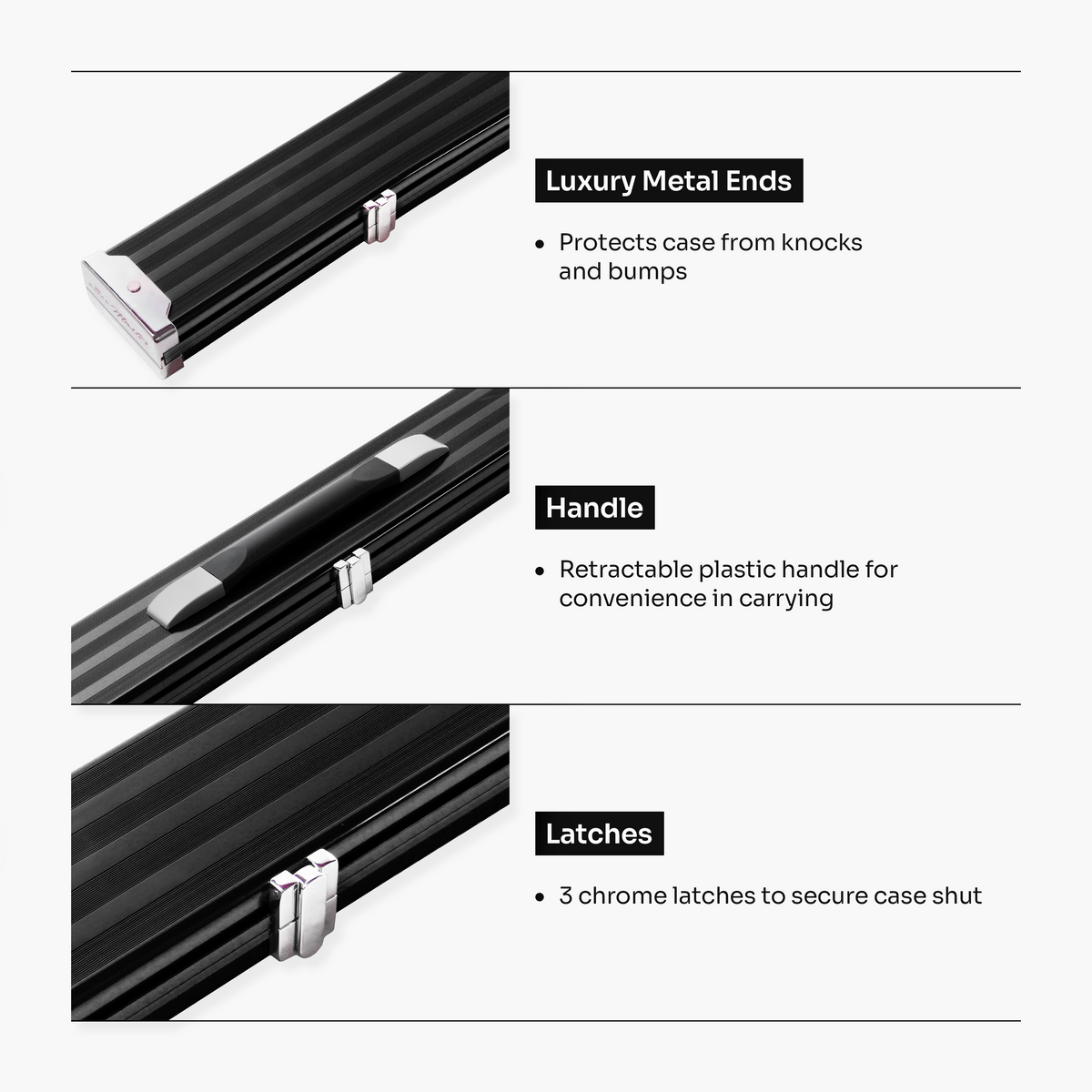 Baize Master Pro Line Wide 3/4 3 Slot Luxury Aluminium Snooker and Pool Cue Case - Holds 2 Cues