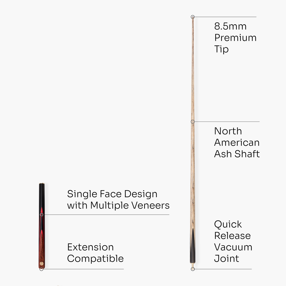 Baize Master Gold Series Red Ascot 3/4 Joint English Pool Cue and Case Set with 8.5mm Tip