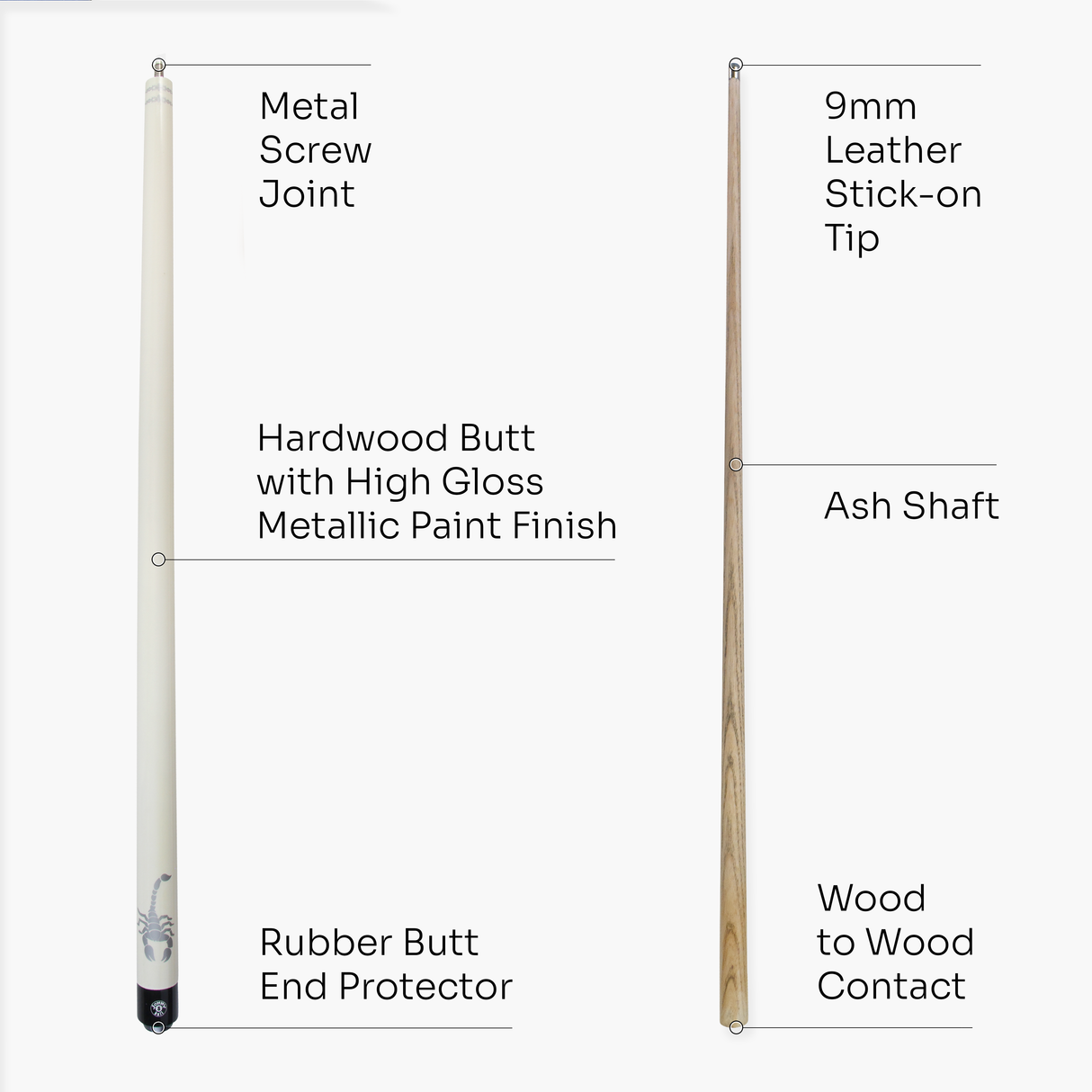 Jonny 8 Ball SCORPION 57 Inch 2 Piece Ash Snooker Pool Cue 9mm Tip with Hard Case