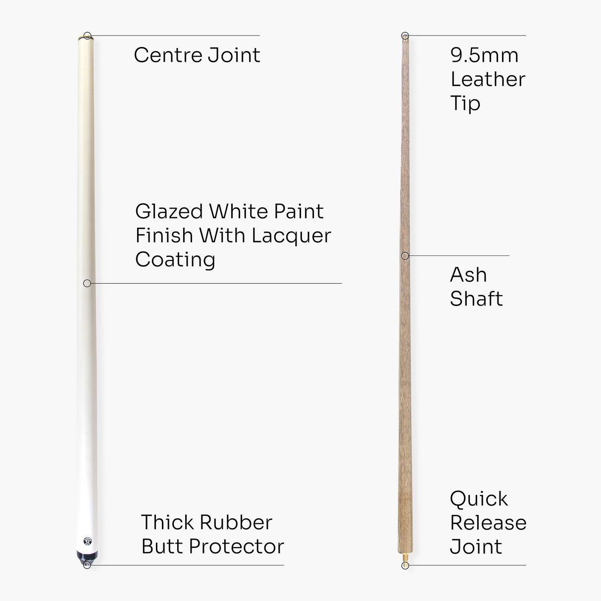 Jonny 8 Ball 57 Inch JET 2 Piece Ash Snooker Pool Cue - 9.5mm Tip