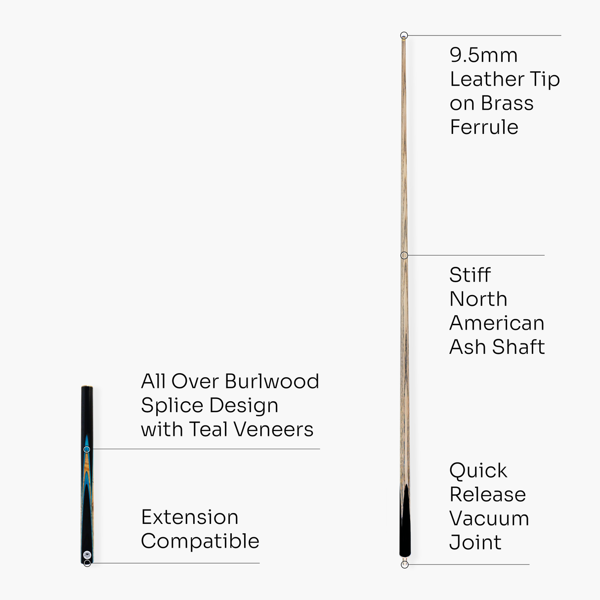 PRO147 Pearl Blue 3/4 Snooker Pool Cue 57" 9.5mm Tip | Cue + Case