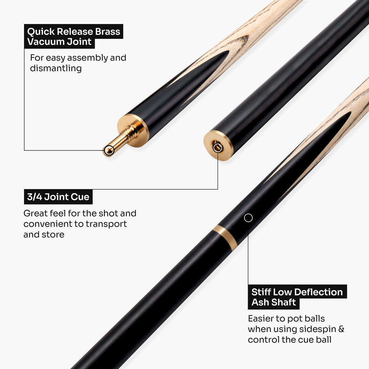 Baize Master Crucible 57 Inch 3/4 Jointed Snooker Pool Cue and Case Set 9.5mm Tip