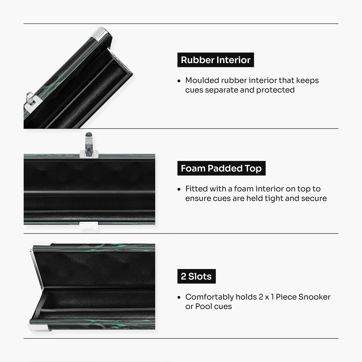 Baize Master Woodgrain 1 Piece 2 Slot Aluminium Snooker and Pool Cue Case - Holds 2 Cues
