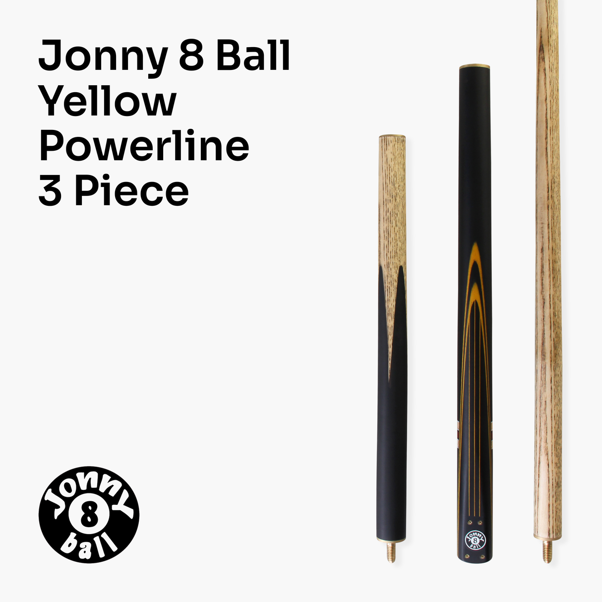 Jonny 8 Ball 57 Inch 3 Piece Length Adjustable Cue 9mm Tip - Shorten to 44 Inch + Black Reinforced Hard Case