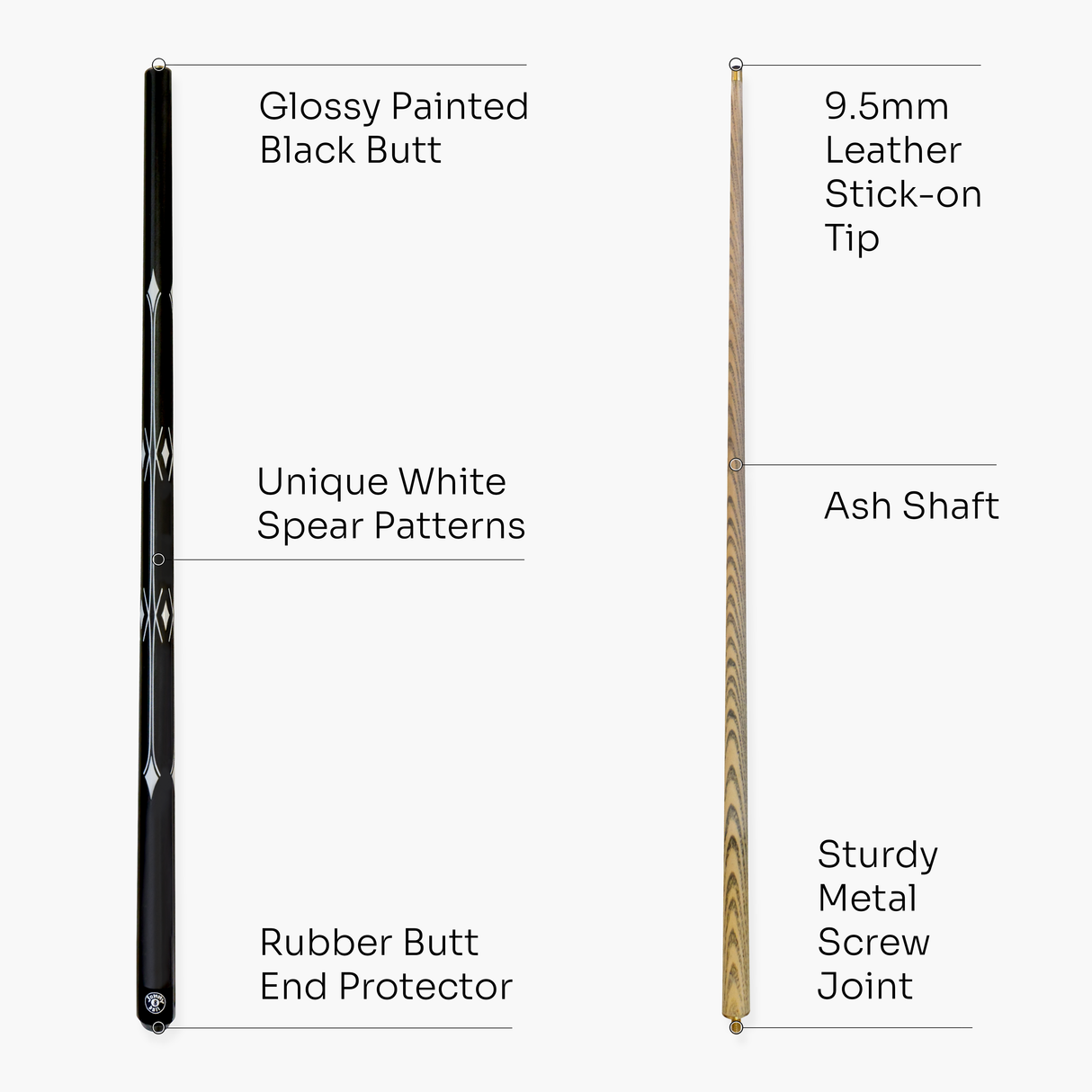 Jonny 8 Ball WHITE SPEAR 57 Inch 2 Piece Snooker Pool Cue and Case Set with 9.5mm Tip