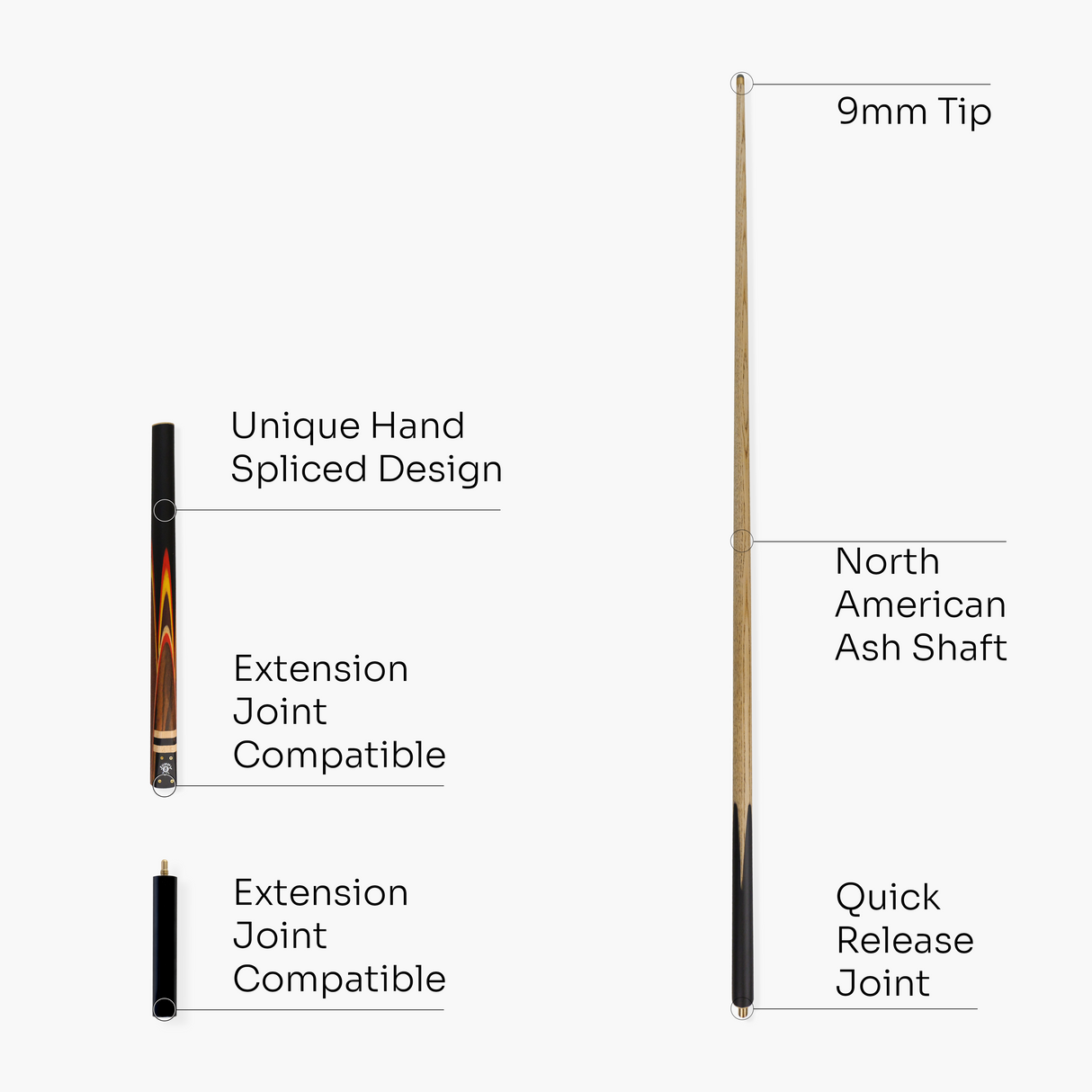 Jonny 8 Ball 57 Inch Traditional ¾ Jointed Ash Snooker Pool Cue 9mm tip + Mini Butt Jonny 8 Ball