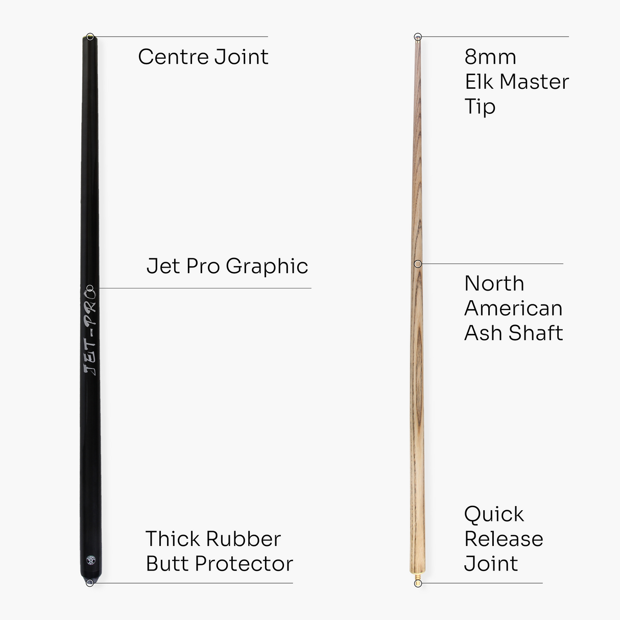 Jonny 8 Ball 57 Inch BLACK JET-PRO 2pc Ash Pool Cue with 8mm Elk Master Tip