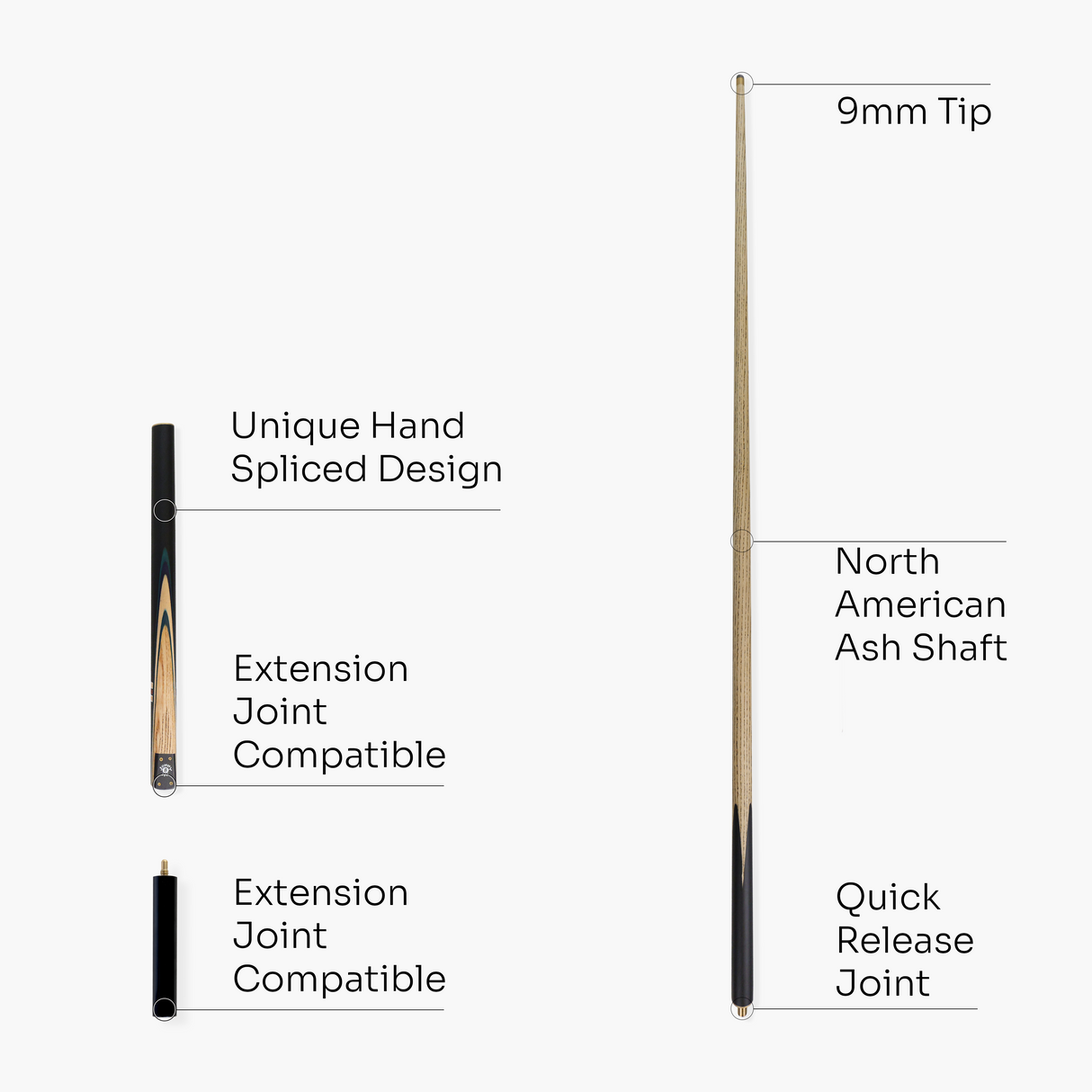 Jonny 8 Ball 57 Inch Traditional ¾ Jointed Ash Snooker Pool Cue 9mm tip + Mini Butt Jonny 8 Ball