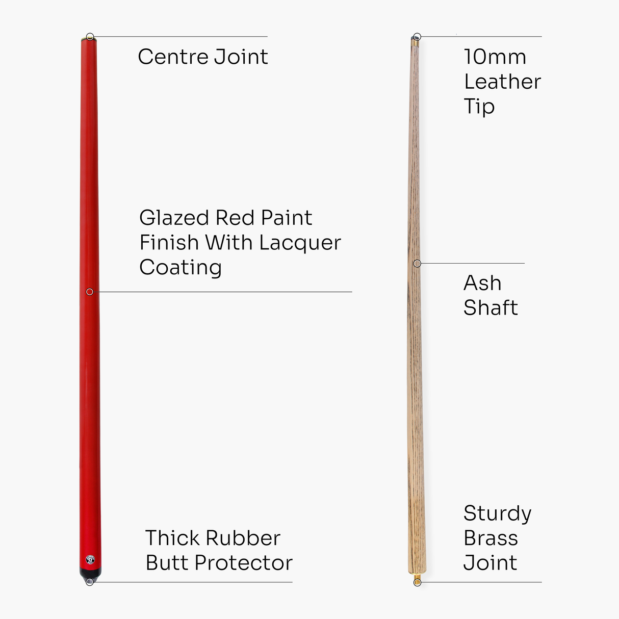 Jonny 8 Ball 36 inch RED JET JUNIOR 2 Pc Ash Pool Snooker Cue - 10mm Tip