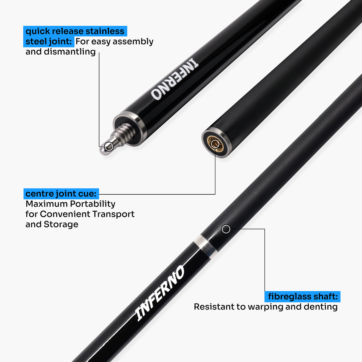 Jonny 8 Ball Inferno 2 Piece Graphite Fiberglass Snooker and Pool Cue 9.5mm Green Layered Tip