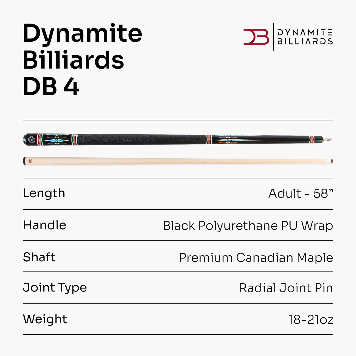 Dynamite Billiards DB4 American Maple Pool Cue – 12.5mm Tip – Designed by Darren Appleton