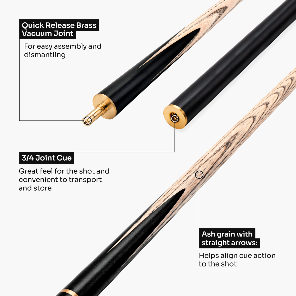 PRO147 Hurricane Black Walnut 3/4 Heavy Weight Snooker Pool Cue with 9.5mm Tip