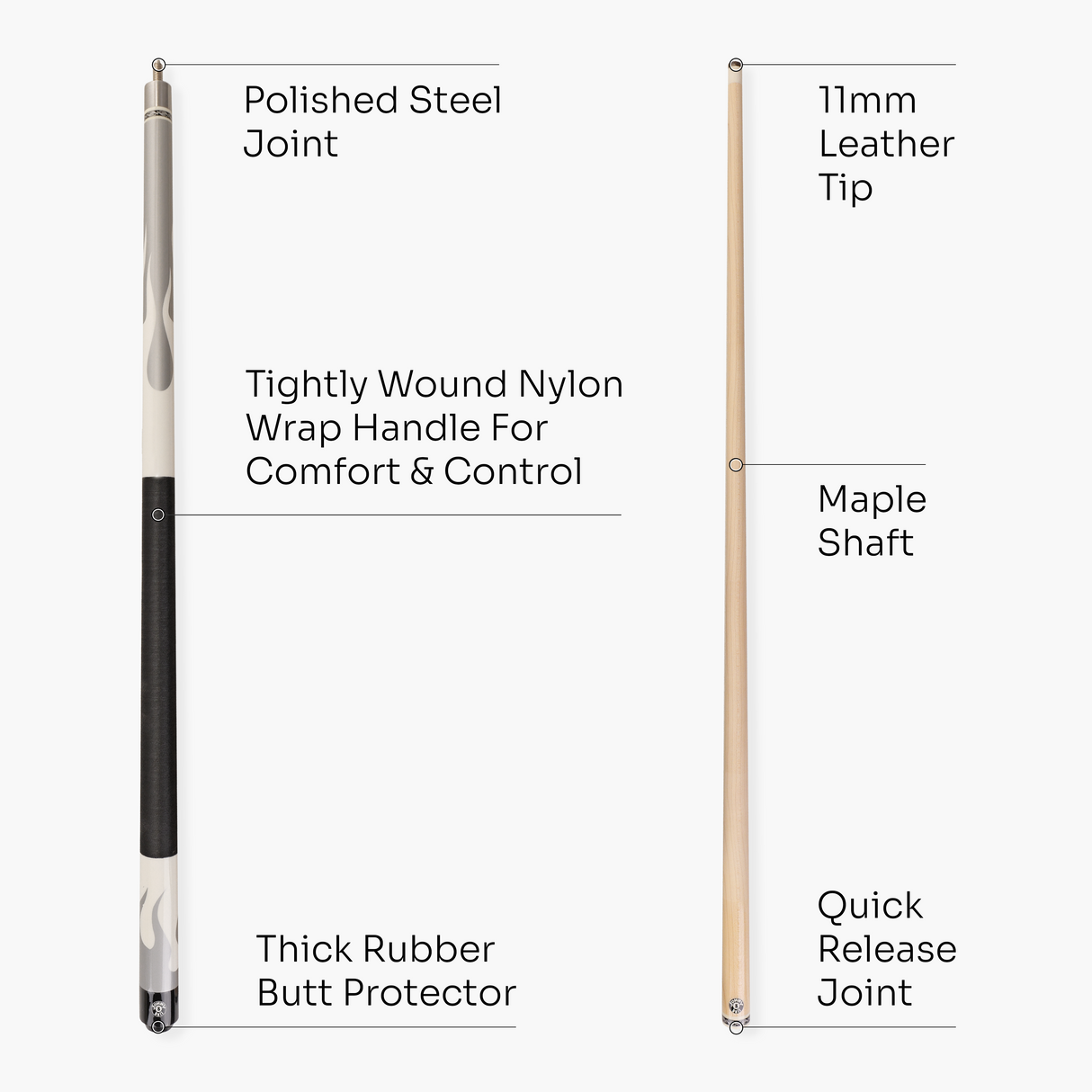 Jonny 8 Ball Flame 58" Maple Pool Snooker Cue with 11mm Tip and Heavy Duty Vinyl Soft Case