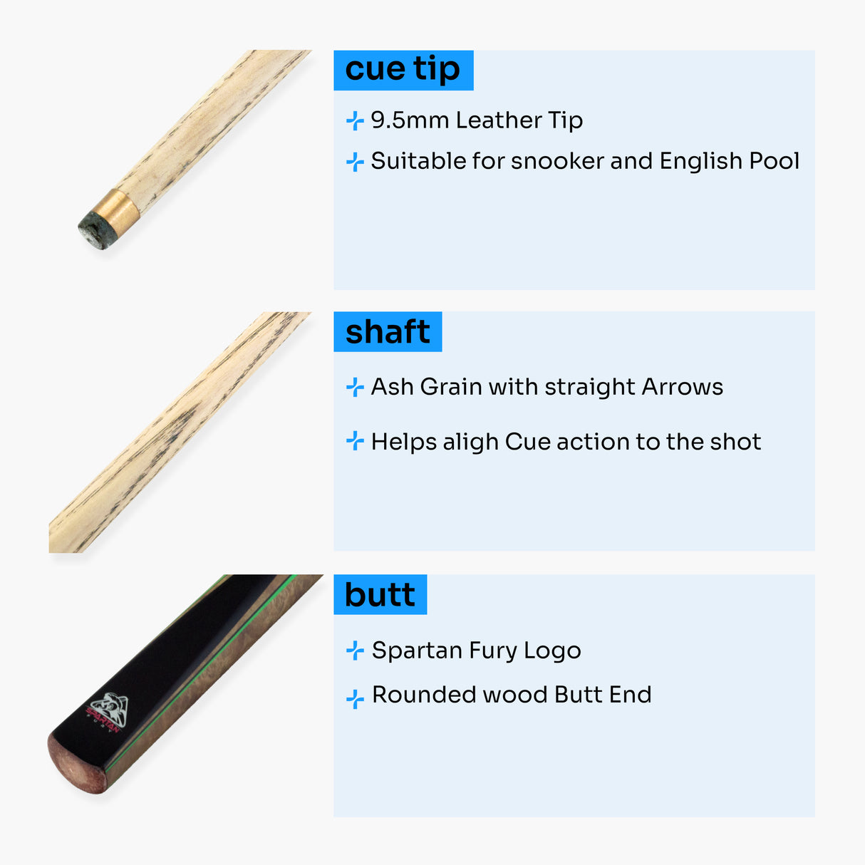 Spartan Fury VANQUISH 3/4 Joint Snooker Pool Cue and Soft Case Set 9.5mm Tip