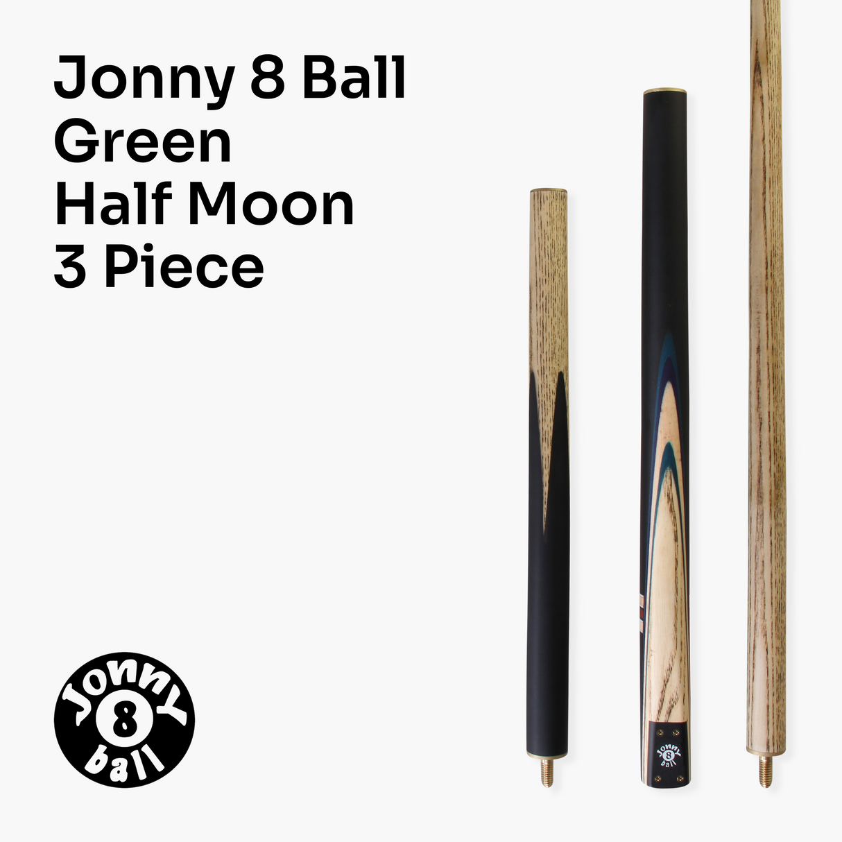 Jonny 8 Ball 57 Inch 3 Piece Length Adjustable Cue 9mm Tip - Shorten to 44 Inch + Black Reinforced Hard Case