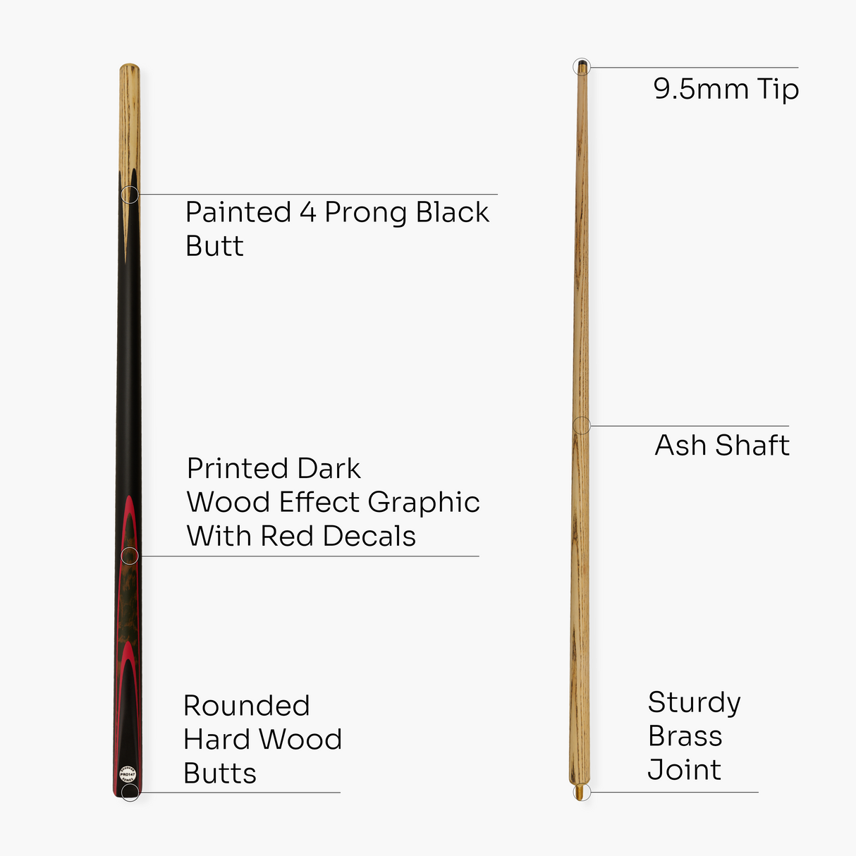 Pro147 RED BURL 2pc Centre Joint Snooker Pool Cue 57 Inch with Matching Ash Grain and 9.5mm Tip PRO147