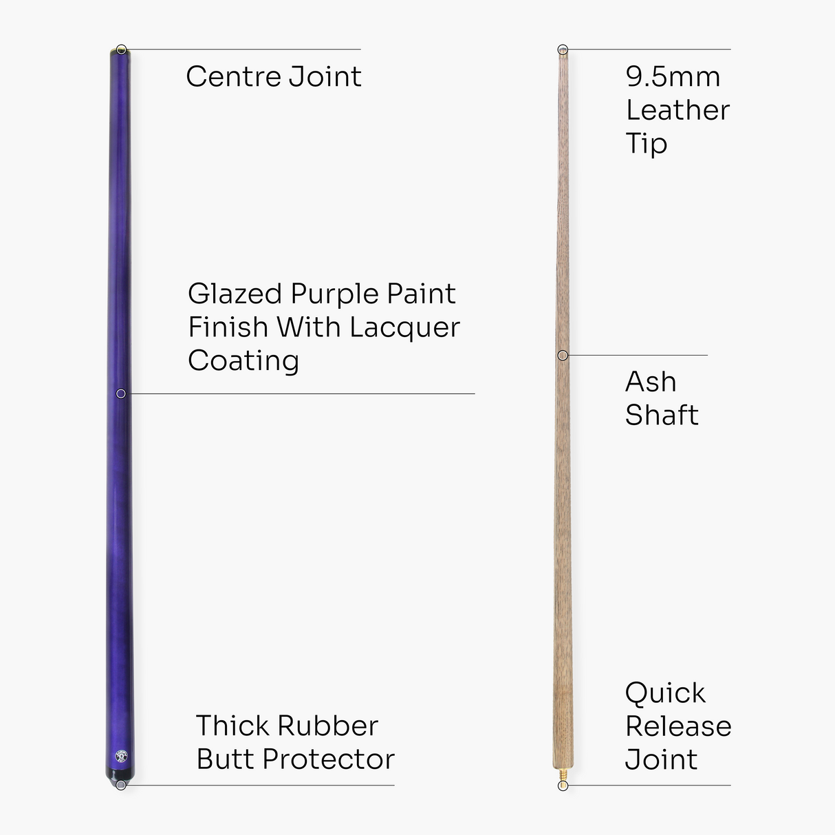 Jonny 8 Ball 57 Inch JET 2 Piece Ash Snooker Pool Cue - 9.5mm Tip