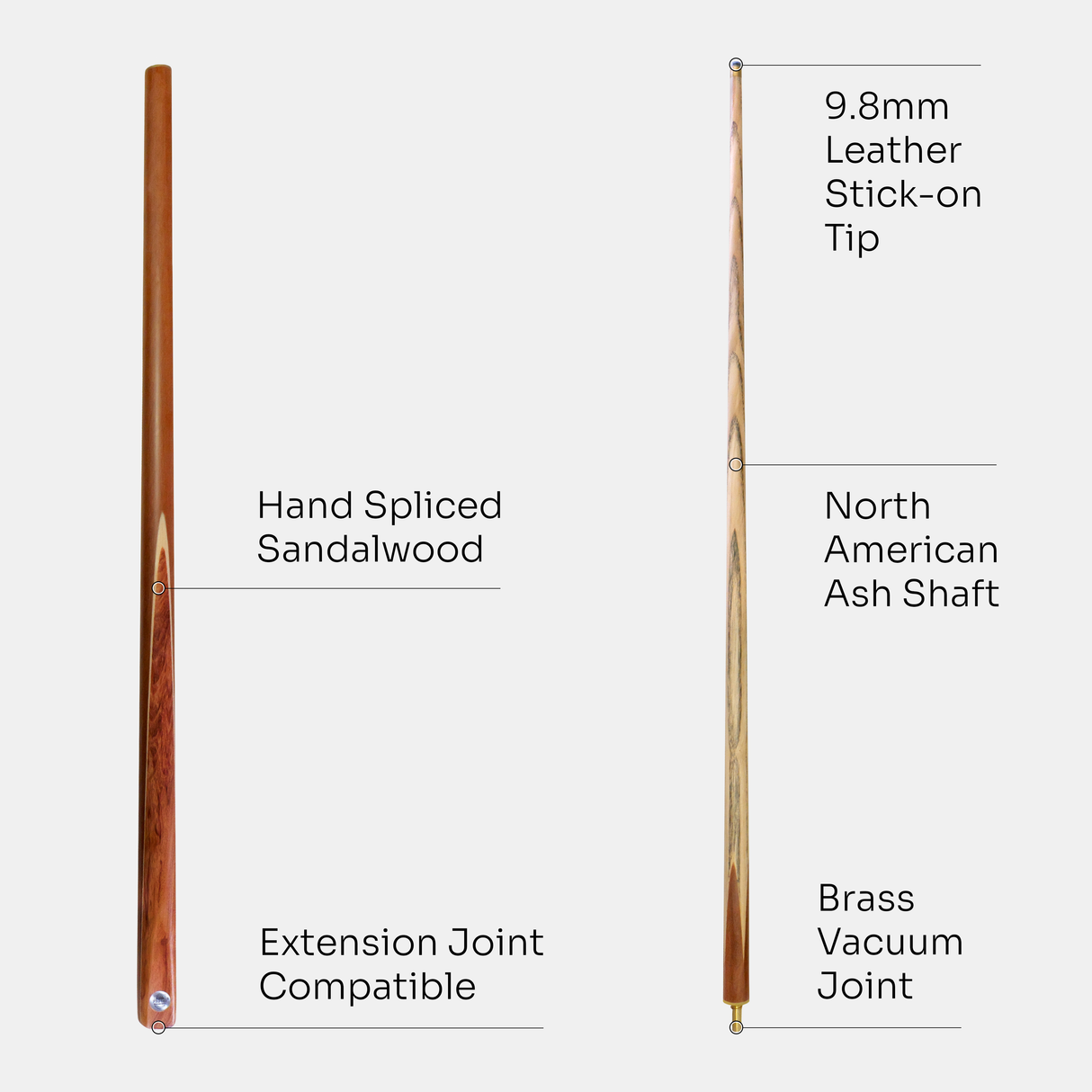 PRO147 Brown Sandalwood 57 Inch 2 Piece Heavy Weight Snooker Cue and Case Set 9.8mm Tip