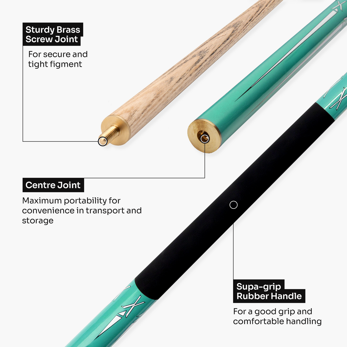 Jonny 8 Ball Teal Torpedo 48 Inch 2 Piece Junior Kids Snooker and Pool Cue 9.5mm Tip