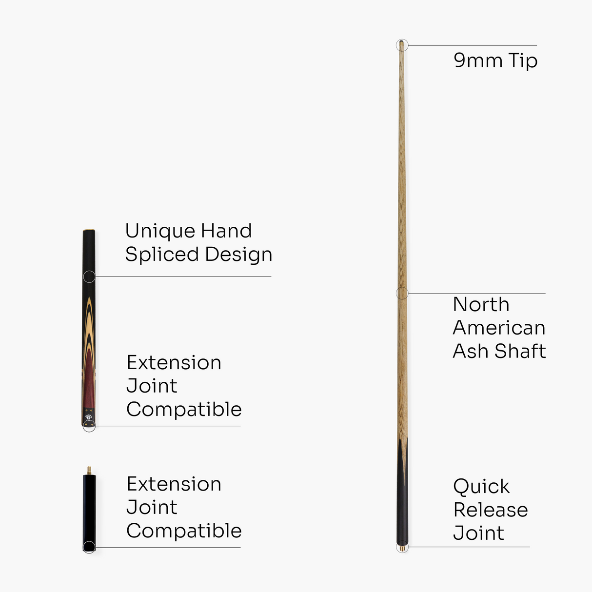 Jonny 8 Ball 57 Inch Traditional ¾ Jointed Ash Snooker Pool Cue 9mm tip + Mini Butt Jonny 8 Ball