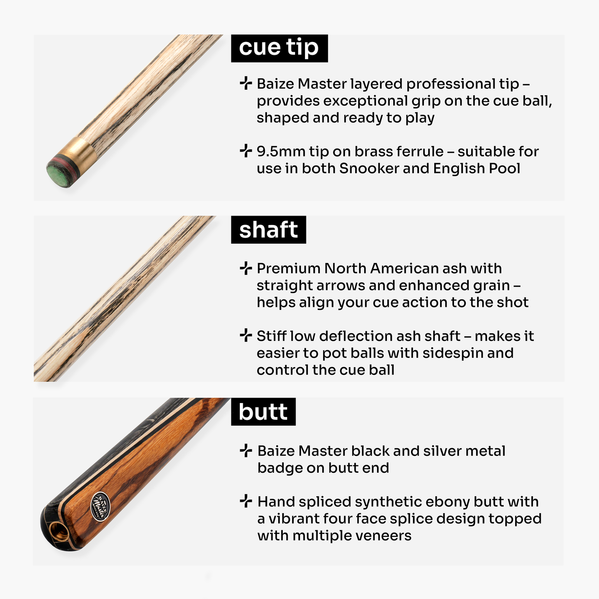 Baize Master BLACKLINE ELITE 2 Piece Snooker and Pool Cue and Case Set 9.5mm Layered Tip