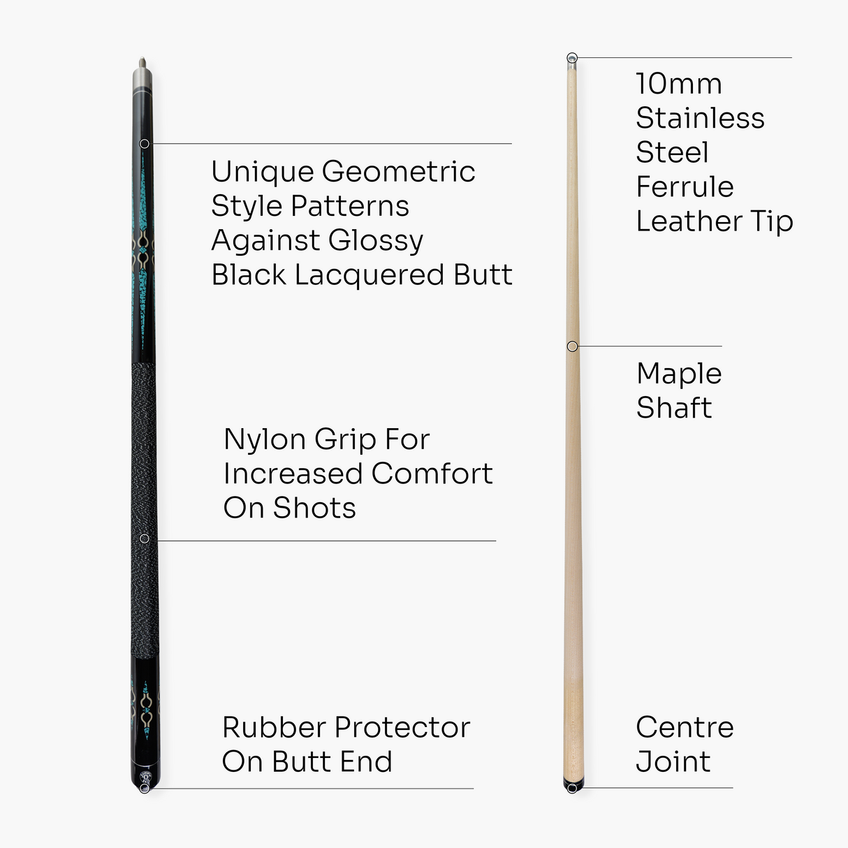 Jonny 8 Ball Geometric 57 Inch 2 Piece Snooker Pool Cue 10mm Tip