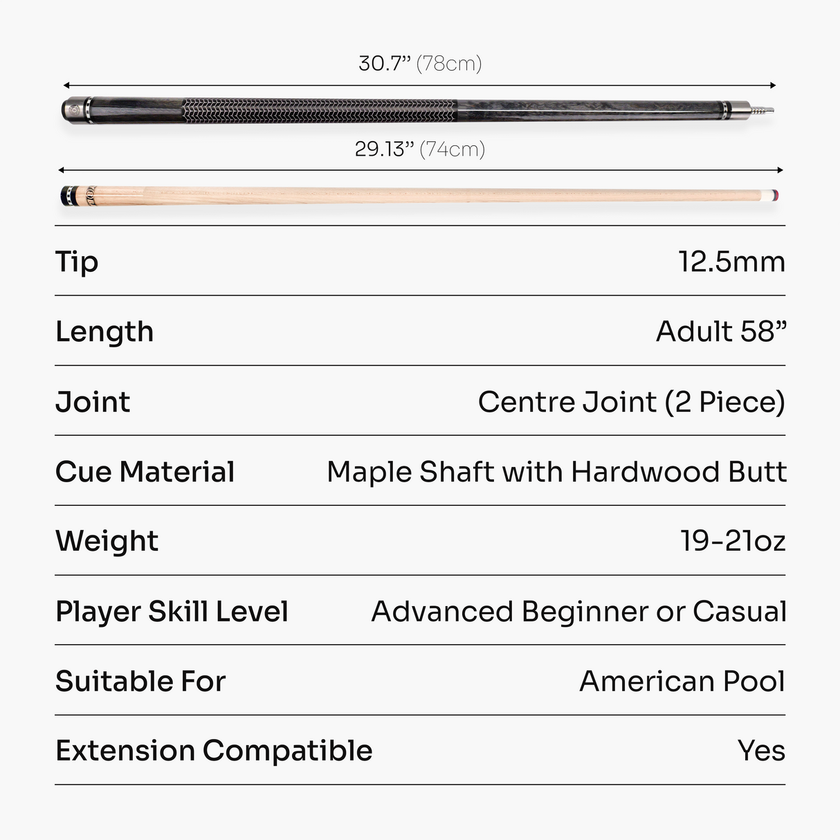 Jonny 8 Ball IRONWEAVE 2 Piece American Pool Cue and Case Set with 12.5mm Layered Leather Tip