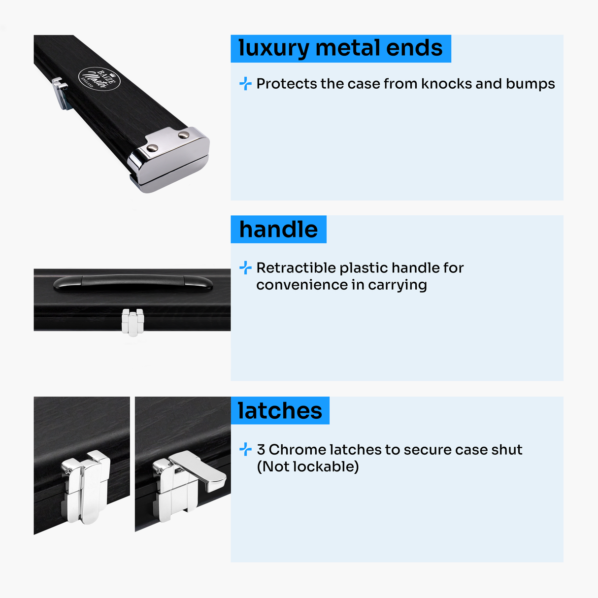 Baize Master Prestige 1 Piece Luxury Metal Cue Case - Holds 2 x 1 Piece Cues