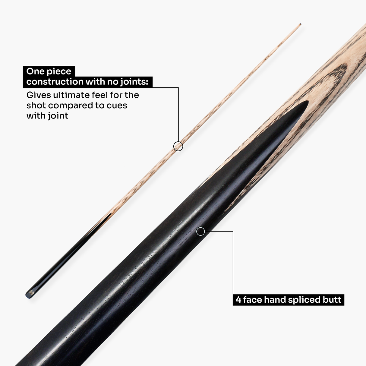 Baize Master CLASSIQUE 57 Inch One Piece Ebony Butt English Pool Cue and Case Set 8.5mm Tip