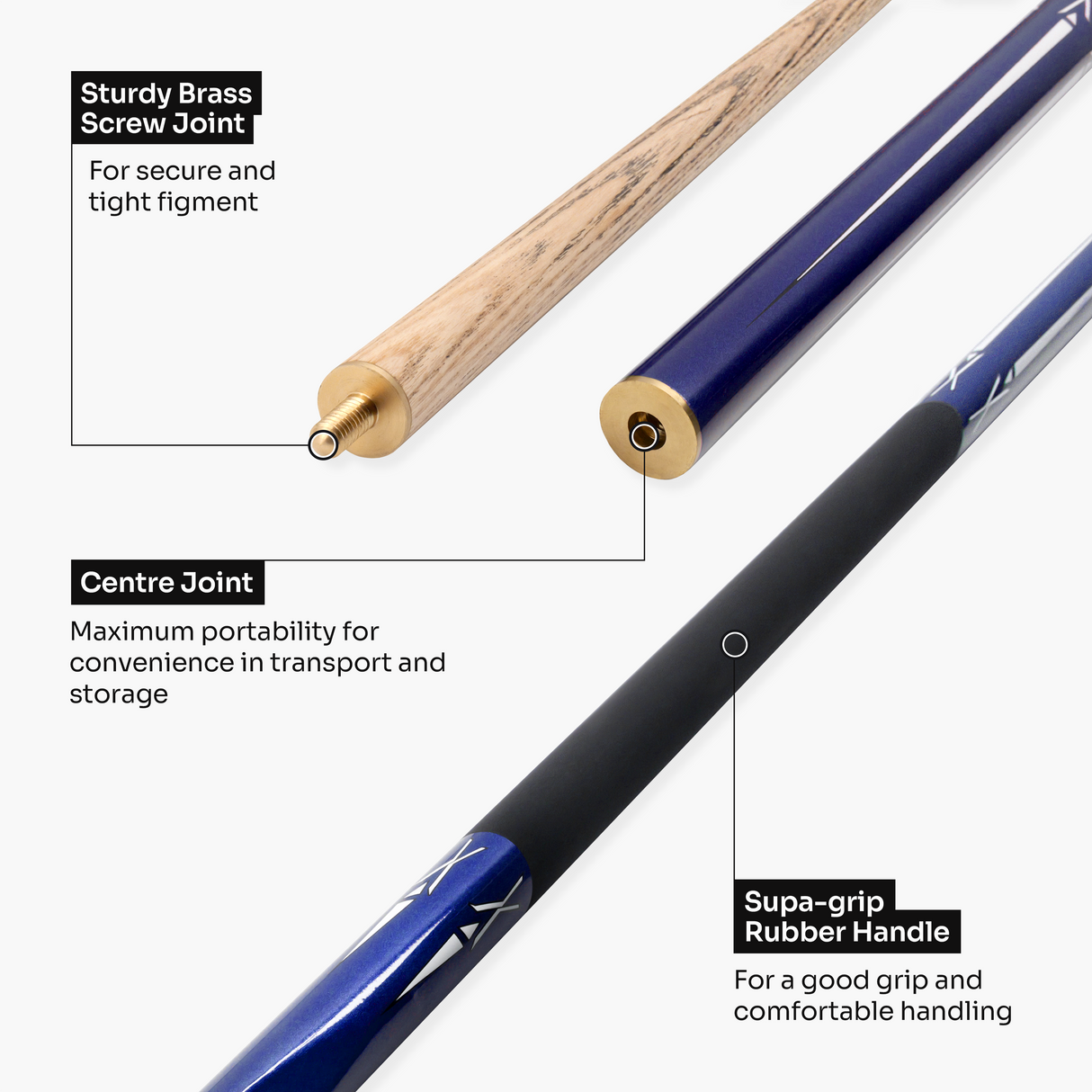 Jonny 8 Ball BLUE TORPEDO 48 Inch 2 Piece Junior Kids Snooker Pool Cue 9.5mm Tip