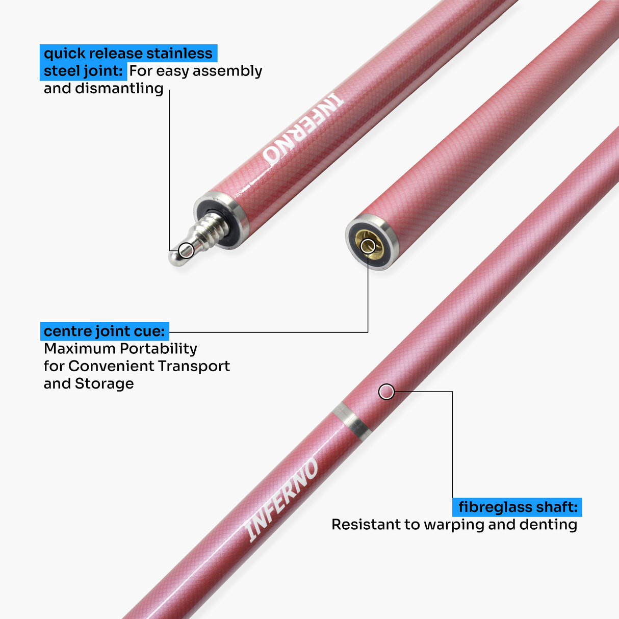 Jonny 8 Ball Inferno 2 Piece Graphite Fiberglass Cue and Case Set 9.5mm Green Layered Tip